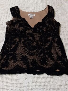 White House Black Market Black Lace Overlay Camisole with Nude Lining Sz.S